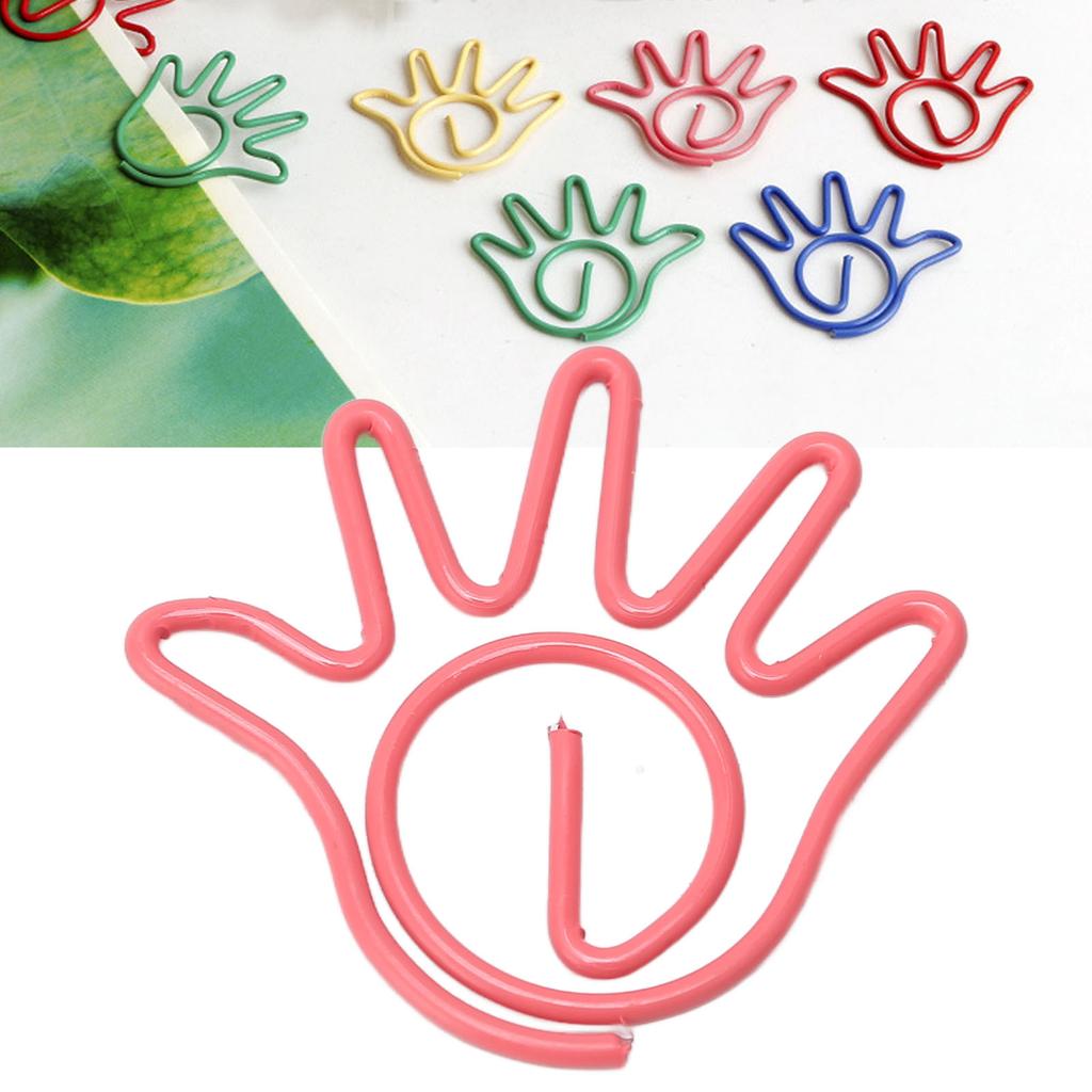 100Pcs Paper Clip Metal Hand Shaped Design Rustproof Paperclip Decoration for School