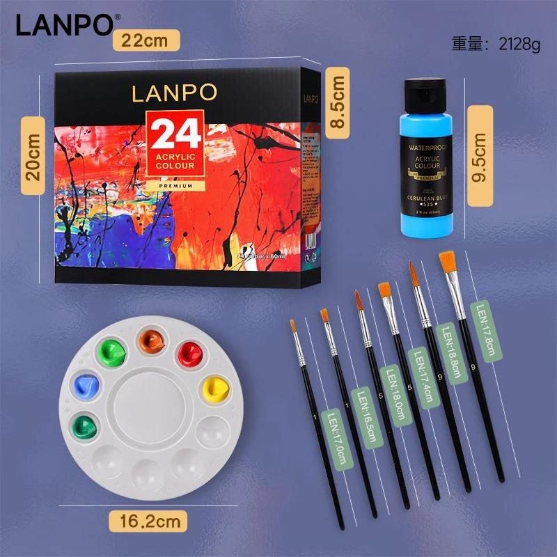 Set de pigmenți acrilici LANPO pentru sticlă/textile, 12/60 ml, 12/24/36 de culori, tuburi, pentru desenul artistului, vopsea pe bază de ulei și apă, materiale de artă