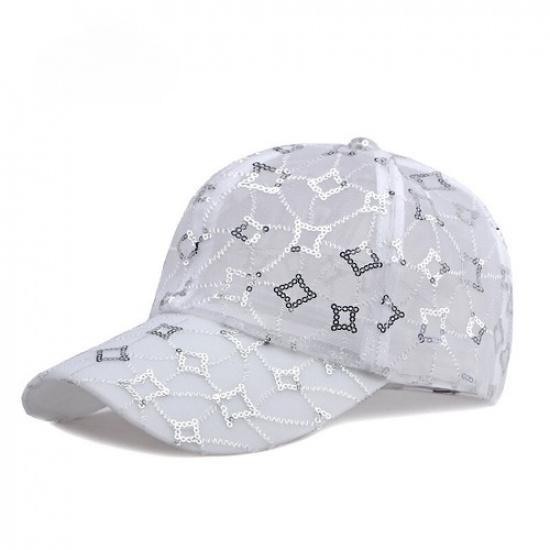 Ladies Sequin Breathable Full Mesh Baseball Cap Outdoor Sports Hat Trucker Hat
