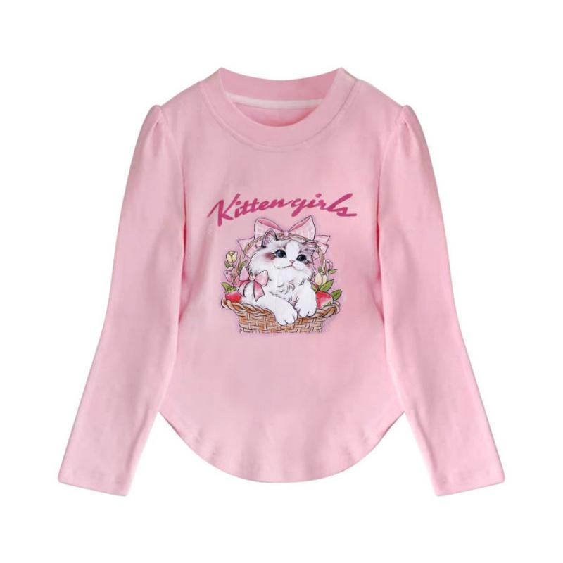 2-12 Years Kids Girls Cute Kitten Printed Sweatshirt Long Sleeve Top