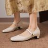 Krazing Pot Microfiber Square Toe Thick Med Heels Spring Summer Shoes Big Size 43 concise style Women Office Lady Pumps