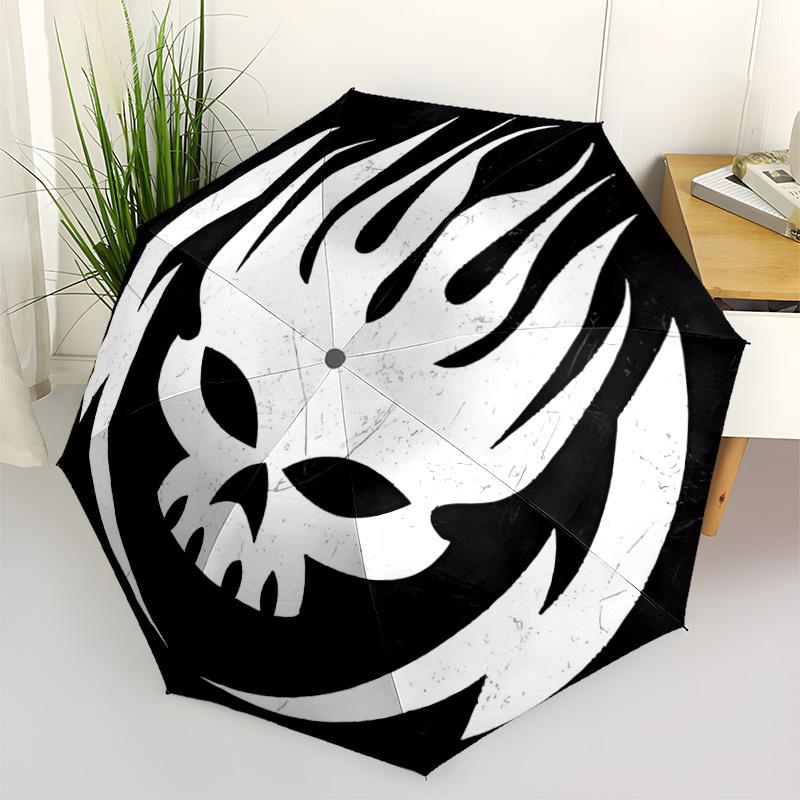 1pc Skull Flames Automatic Folding Umbrella & Self-Folding Canopy - Heavy-Duty 8-Rib Iron Frameyy251231066