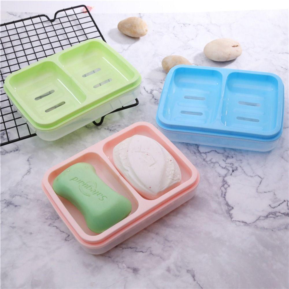 Clean Soap Double Compartment Soap Dish Plastic Soap Holder Drain Soap Box  Bathroom Use