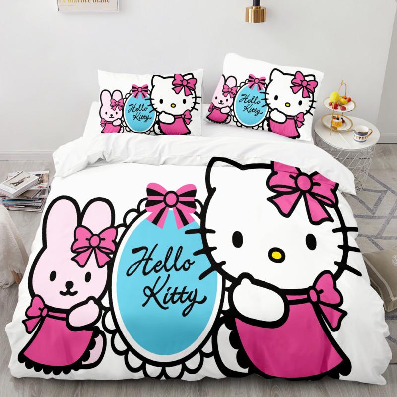 Sanrio Bedding Set Duvet Cover Hello Kitty Children'S Bedroom Decoration Quilt Cover Pillowcases Single Double Multiple Sizes