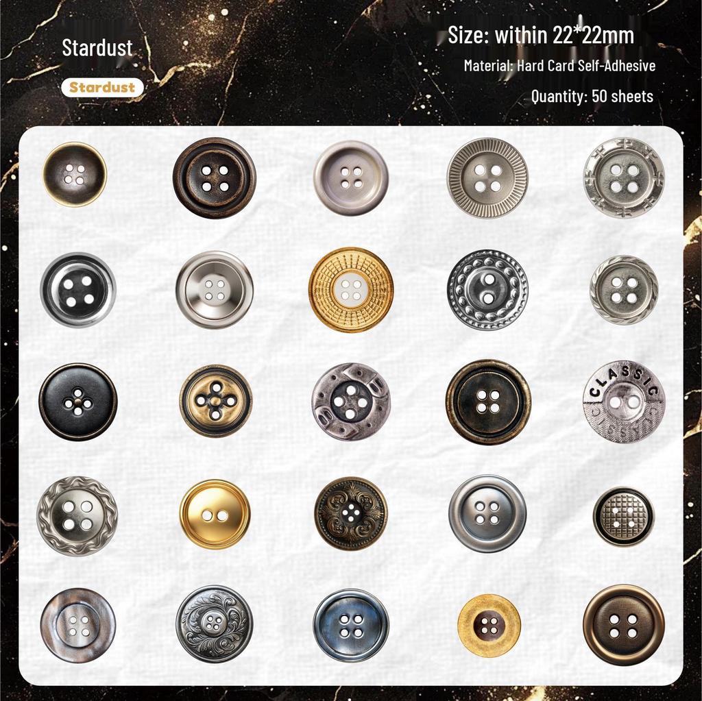 Retro Story Button Series Sticker Pack: 50 Stickers, 6 Styles for Journal Decoration