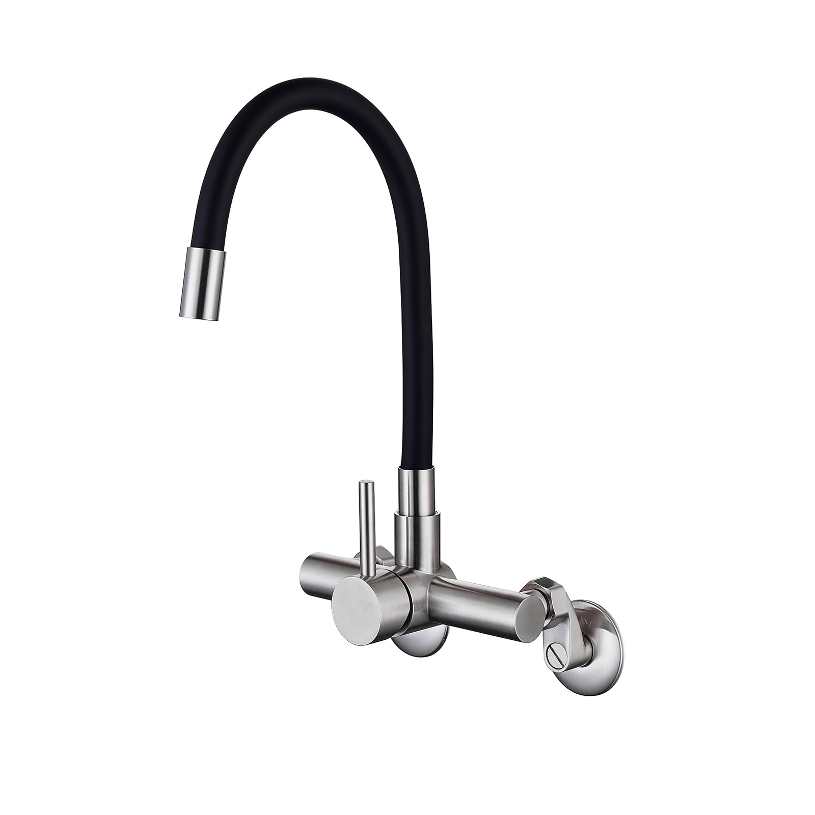

HAMOLER Wall-Mounted Bathroom Sink Faucet, 360° Swivel, Washbasin Faucet, Double-Hole Sink Faucet, Single-Handle Hot and Cold Water Mixer Tap, Brushed