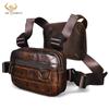 Cowhide Leather Vintage Streetwear Men Hip-Hop Chest Bag Two Straps Chest Rig Bag Trendy Style Rectangle Chest Utility Pack