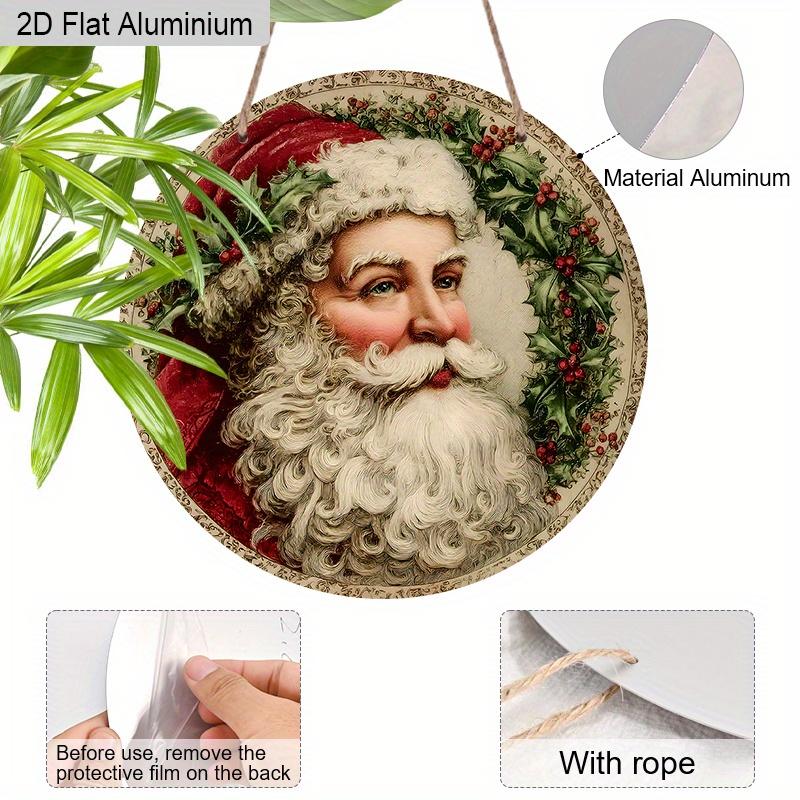 2D Flat Aluminium Rustic Christmas Sign with Santa Claus Pattern - Artistic Christmas Figurine Ornaments - Ideal for Front Door, Wall, Porch, Window