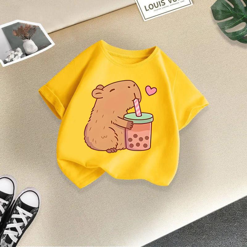 Nouveau T-shirt d'été mignon Animal Capybara Mode Imprimé pour Enfants Manches Courtes Mode Vêtements pour Enfants Purs