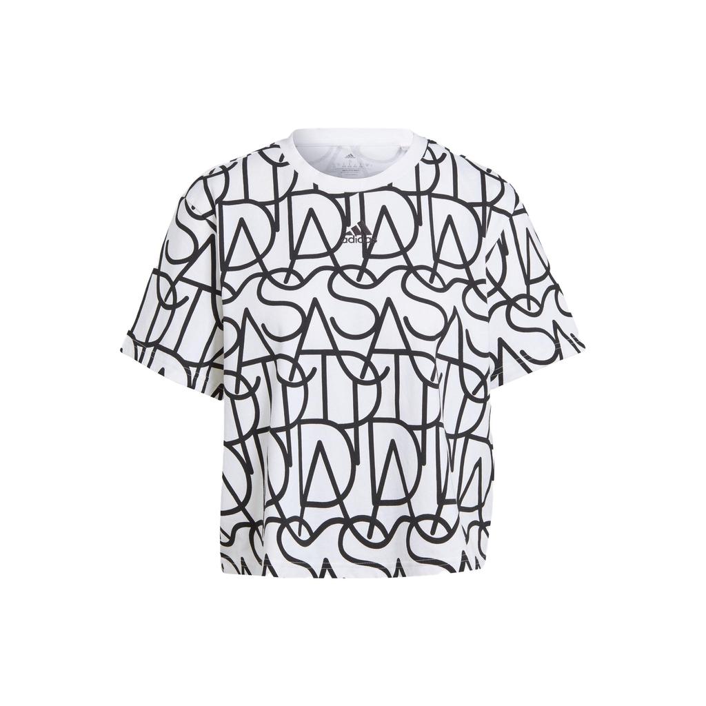 Adidas Allover Graphic Boyfriend Tee Women Tops Black IC5710