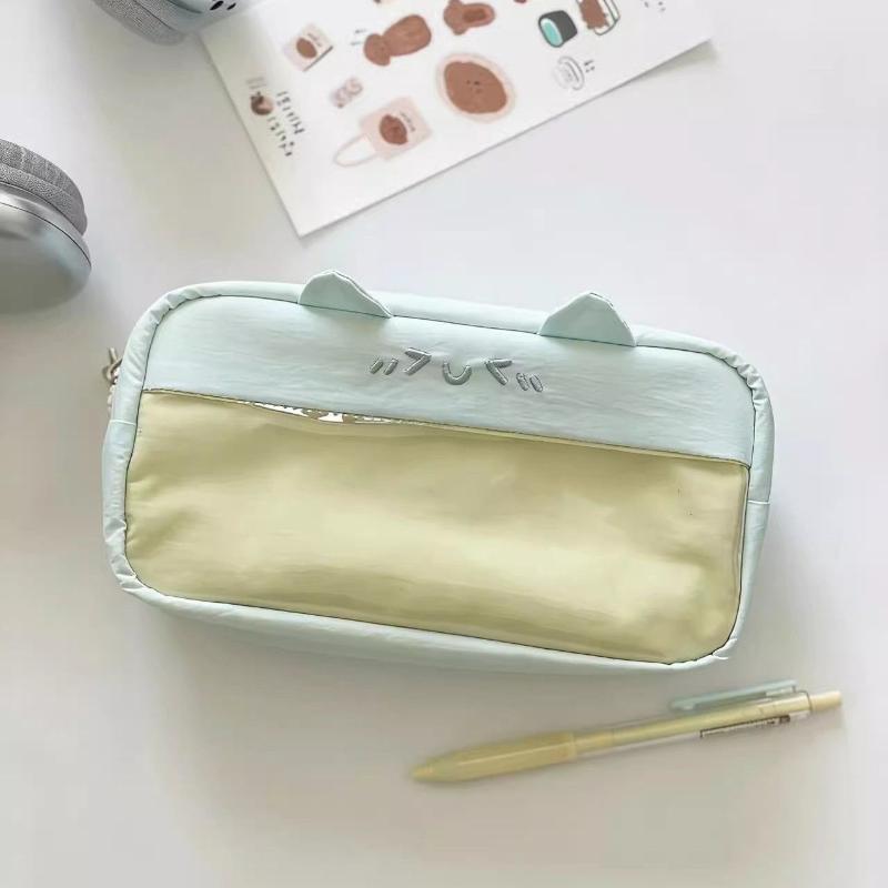 Fashionable Kitten Pencil Pouch with Clear Window and Wave Points for Travel