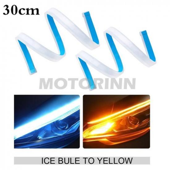 2pc 30cm Flexible LED Car Headlight Slim Strip Sequential Turn Signal DRL Light