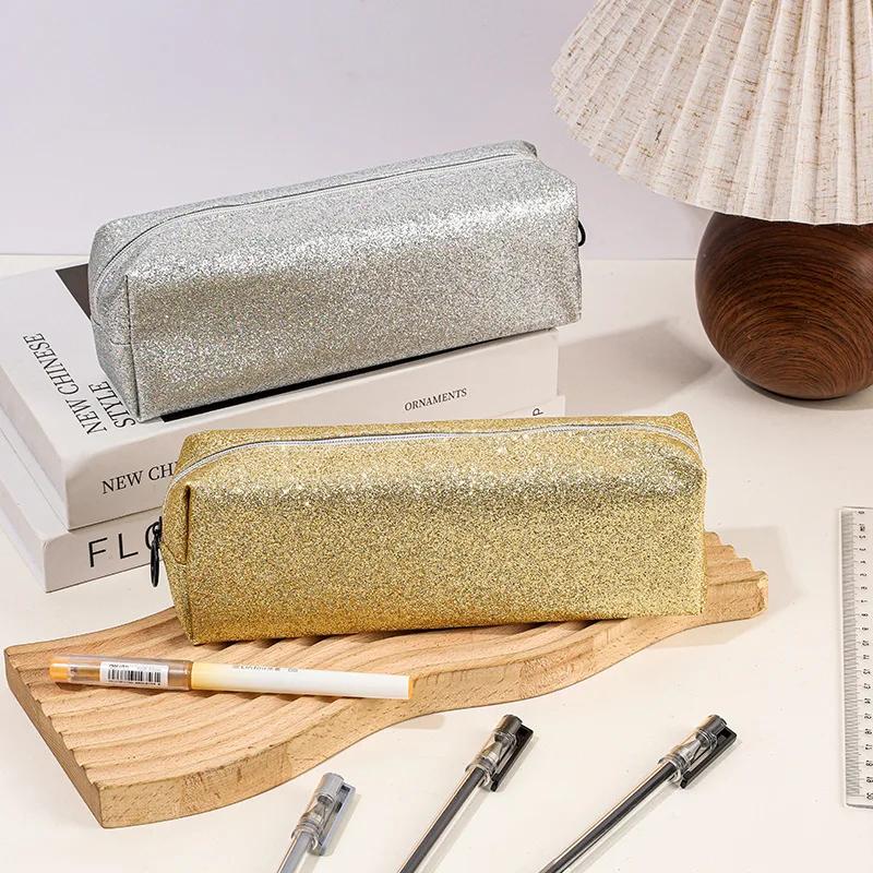 Glitter Pencil Case Pencil Pouch Solid Color Large Capacity Sequins Pencilcase School Supplies Pencil Case Girls