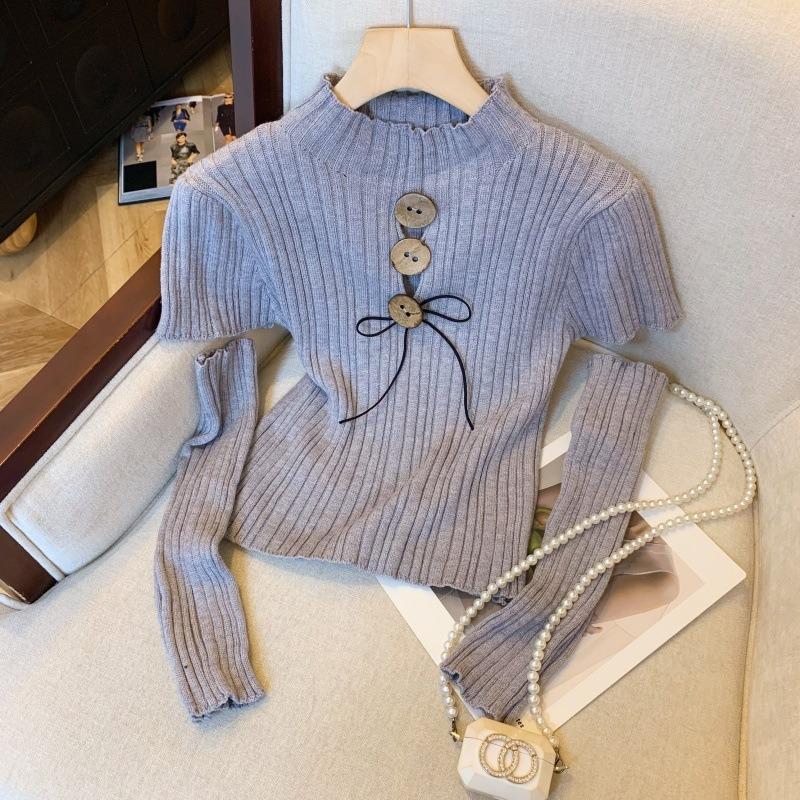 

Настоящий осенне-зимний новый дизайн, нишевый короткий вязаный свитер для женщин, облегающий и стройнящий, топ Spice Girl XL серый