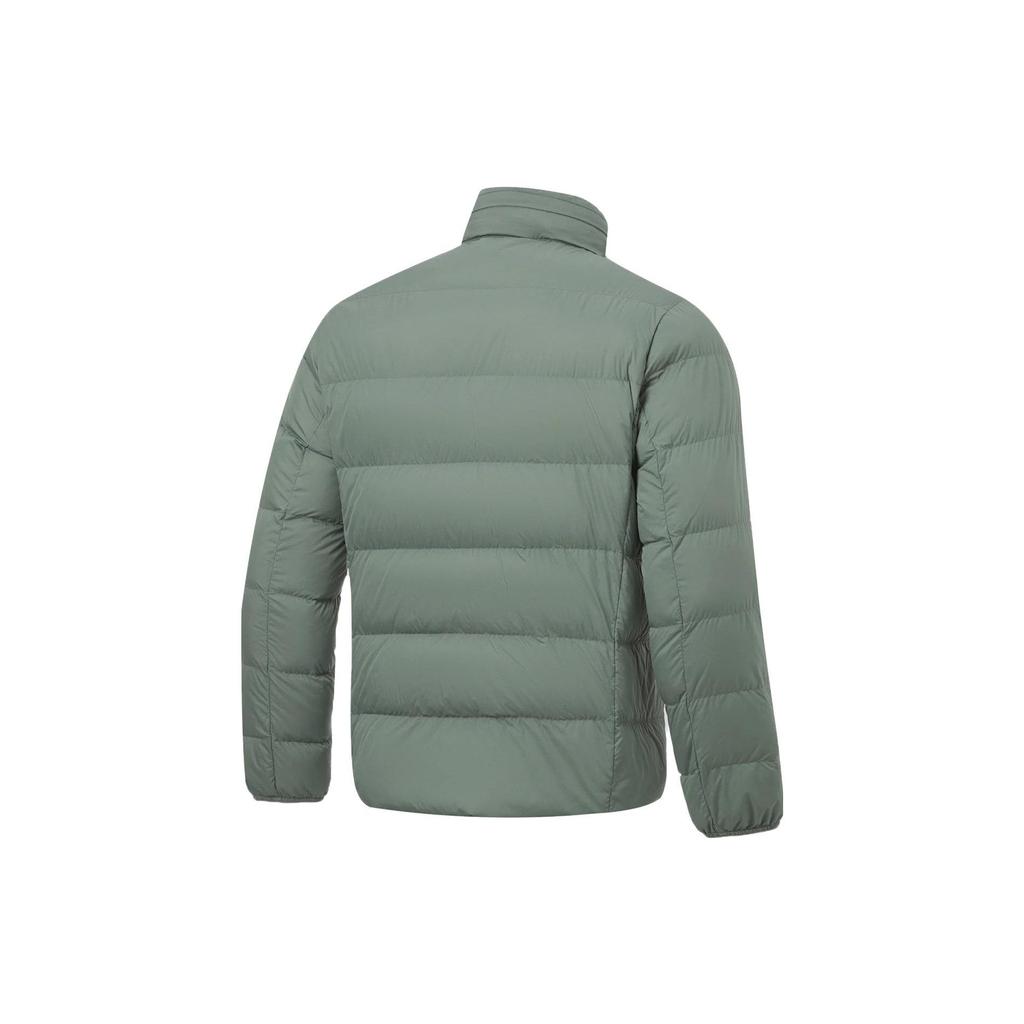 Li-Ning Fitness Series Jednobarevná Bunda s Límcem Stojáčkem Slim Krátká Péřová Bunda Pánská Bunda Šedozelená AYMT101-6