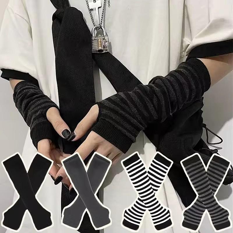 Winter Warm Long Sleeves Gloves For Man Women Fingerless Stripe Knitted Elbow Mittens Elastic Outdoor Fashion Warm Wrist Glove