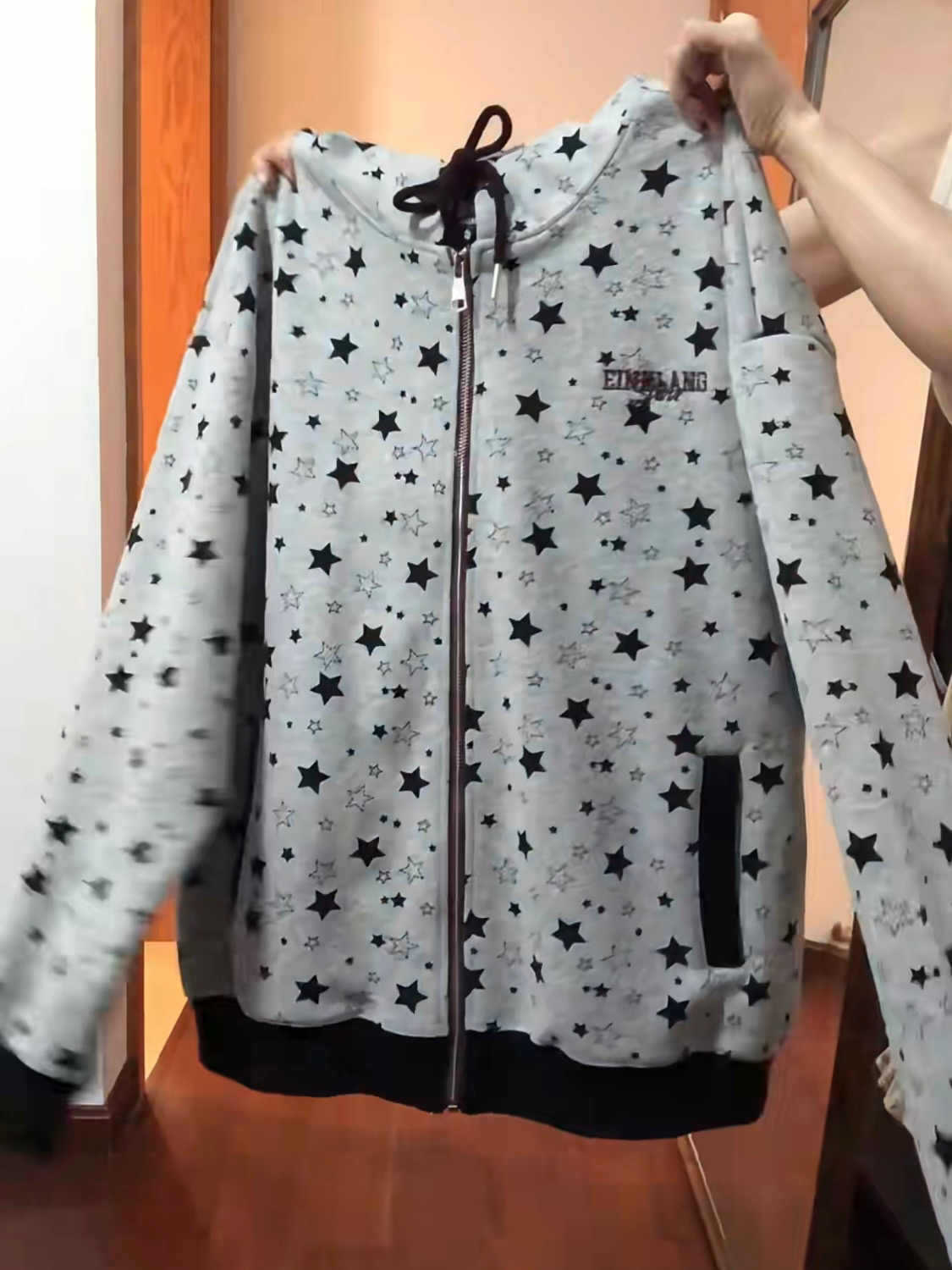 

American retro star-printed letter embroidered hooded sweater women s spring loose casual zipper cardigan jacket XXL сірий колір
