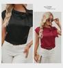 T-shirt da donna in raso con colletto a fiocco e design di nicchia