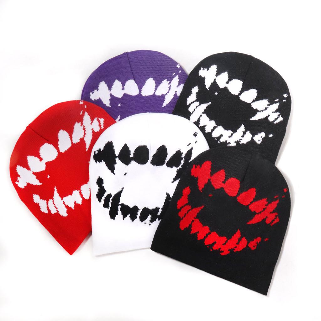 Knit Hat For Men Women With Facial Pattern Warm Winter Streetwear For Fall Season