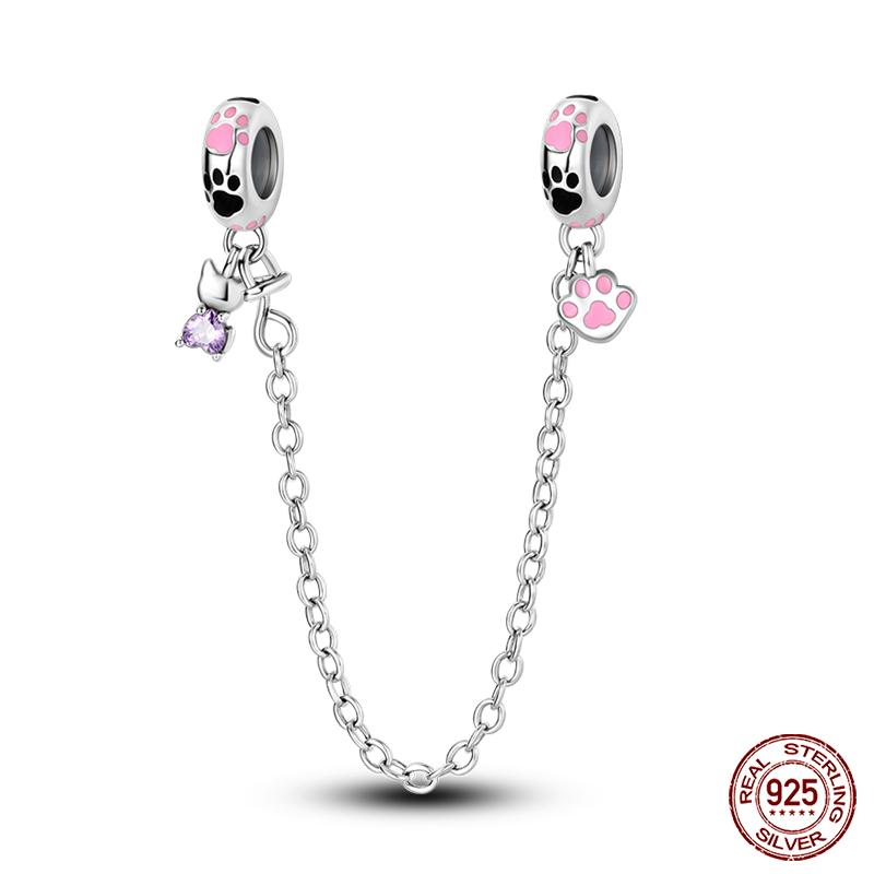 Real 925 Silver Stars & Moon Sunflower Safety Chains Spacer Beads Charms Fit Qikaola 925 Bracelets DIY Jewelry