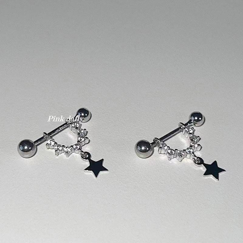 Star Pendant Micro-encrusted Diamond Ear Bone Nails Exquisite Niche Cold Style Personalized High-end No-removal Earrings a pair of серебряный