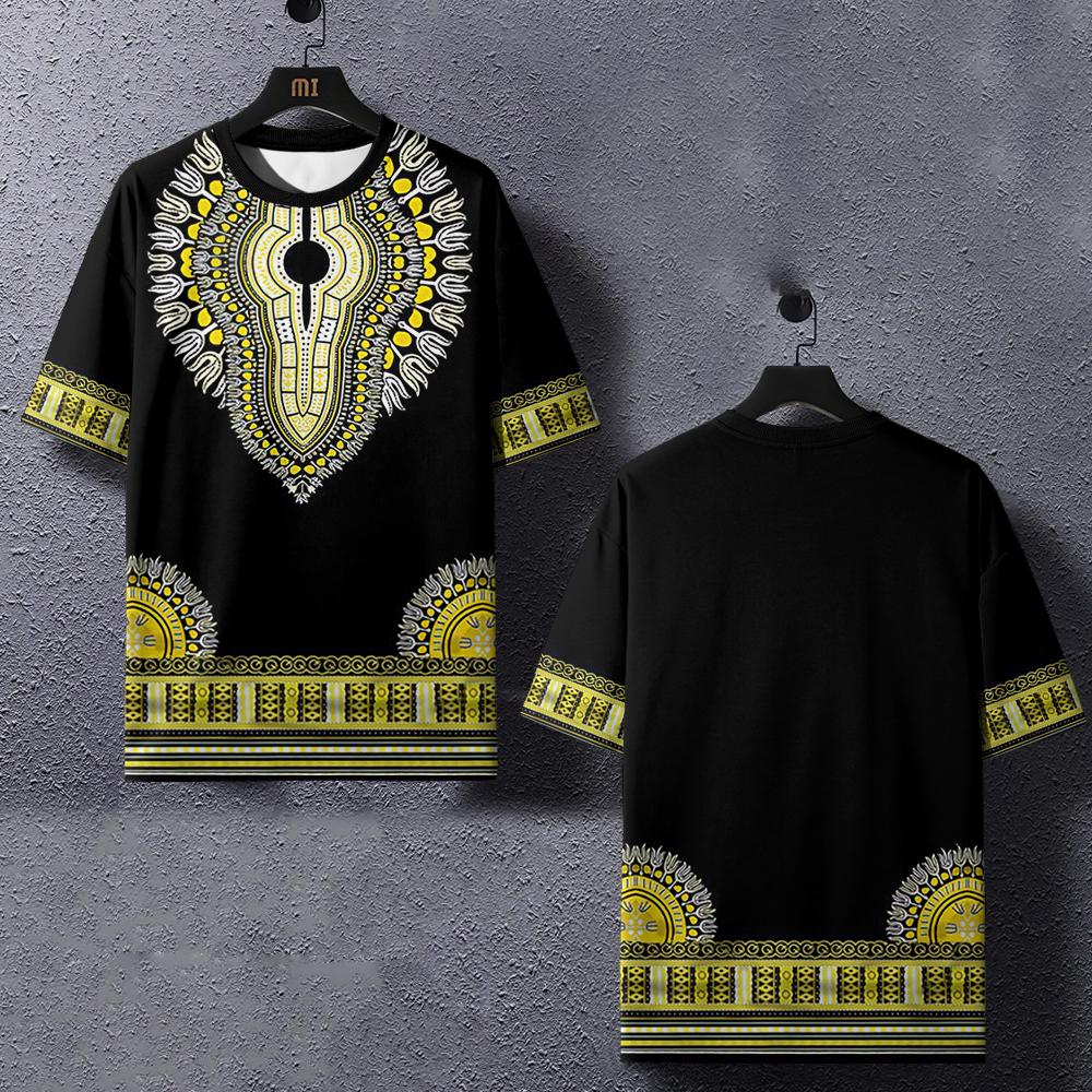 Sommer Kurzarm Herren T-Shirt Retro Ethno Muster Druck T-Shirts Street Casual Rundhals Oberteile Mode Übergroße Kleidung