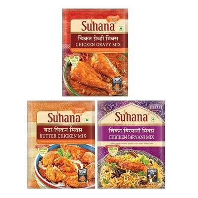 Suhana Spice Mixes - Chicken Gravy Mix - Butter Chicken Mix - Chicken Biryani Mix - Combo of 3