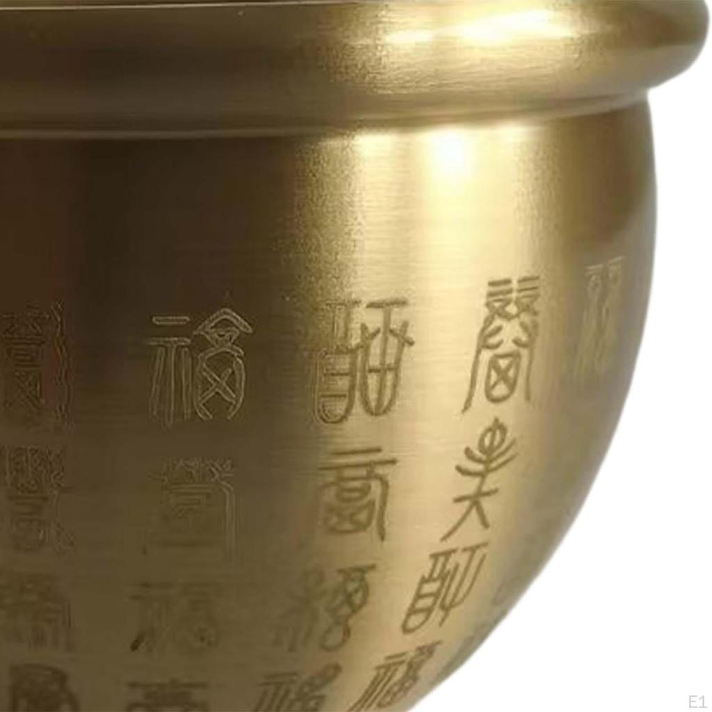 Brass Fengshui Bowl Feng Shui Handcarved Money Chinese Character Luck Old Fortune Treasure for