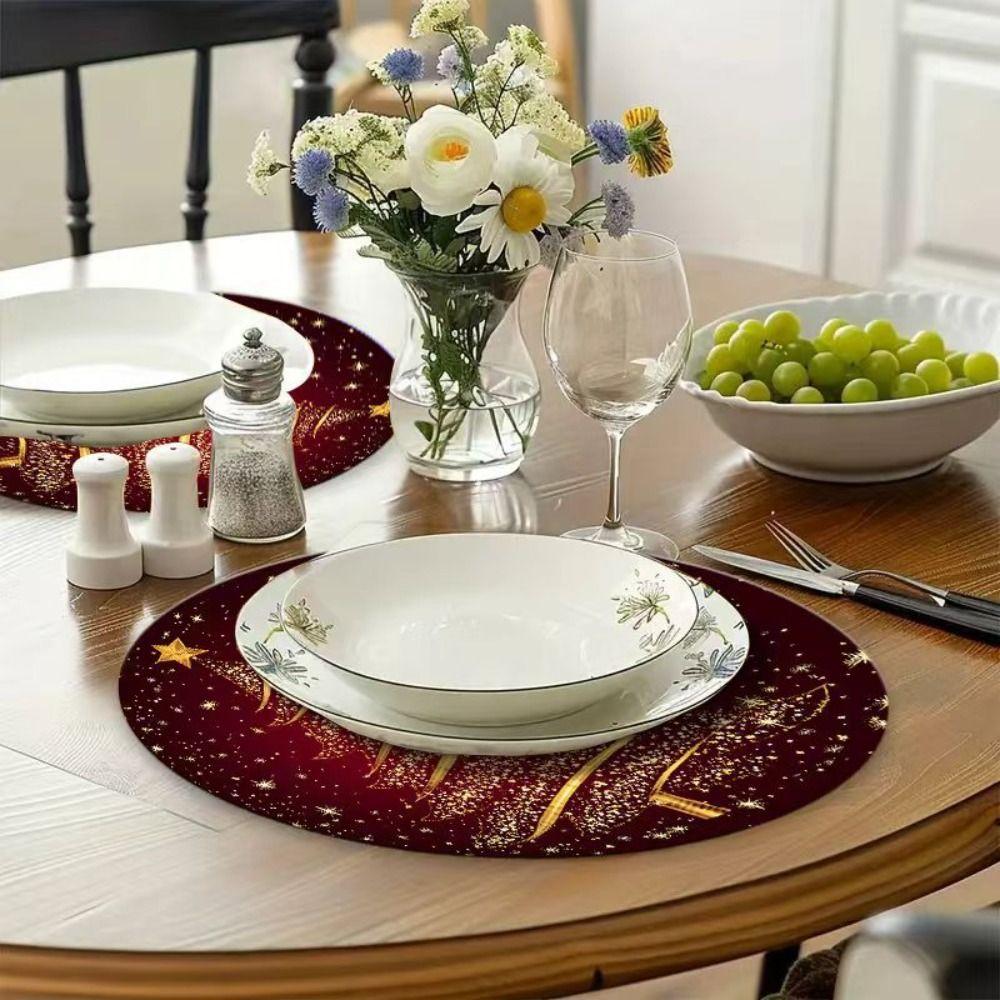 4pcs Coaster Christmas Table Placemat Snowman Elk Round Dining Mat Xmas Table Mat  Table Setting