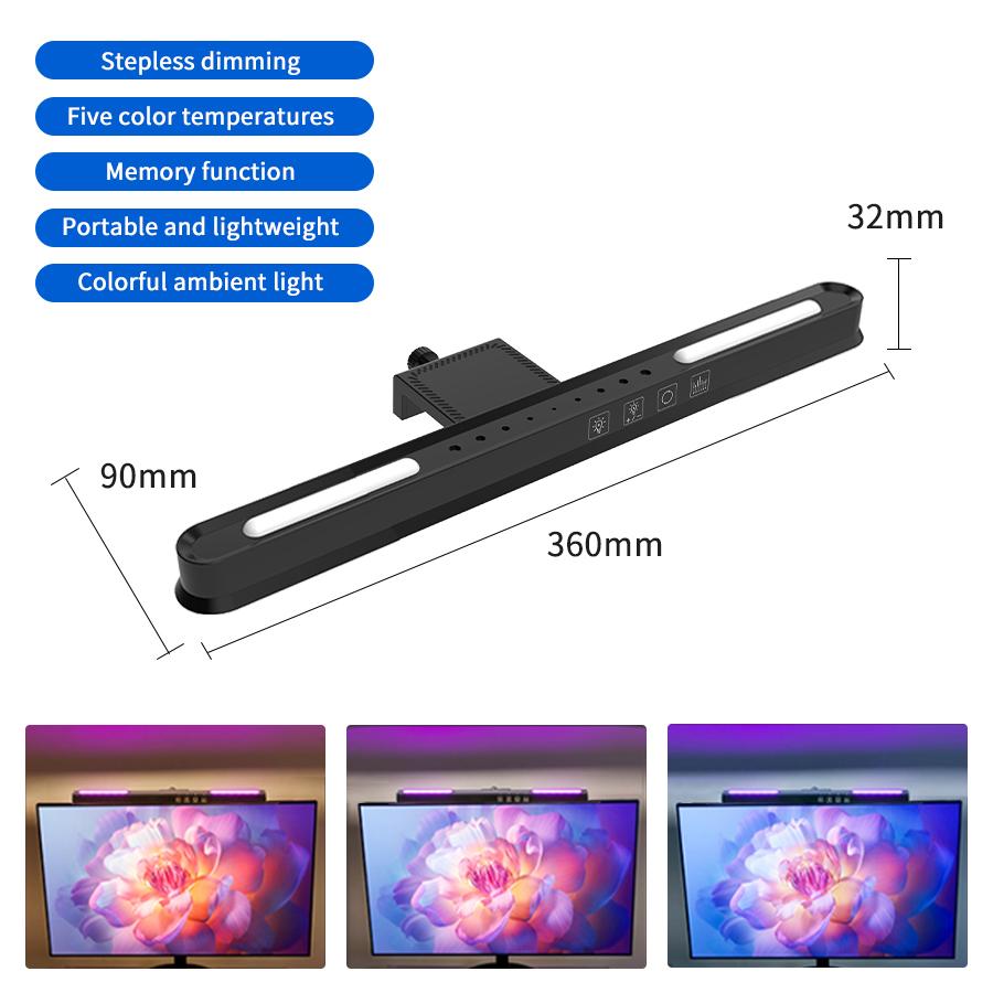 Computer Monitor Hanging Light Warm Light/RGB Computer Screen Light USB Powered Eye Protection Clip Light for Computers/laptops