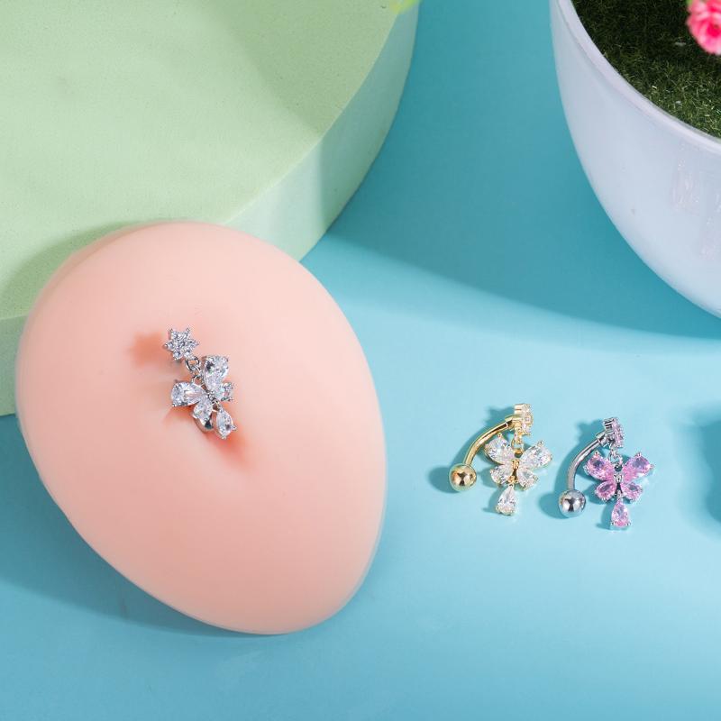 Sparkling Zircon Belly Button Rings Butterfly Heart Navel Piercing Ring For Women Body Jewelry Accessories