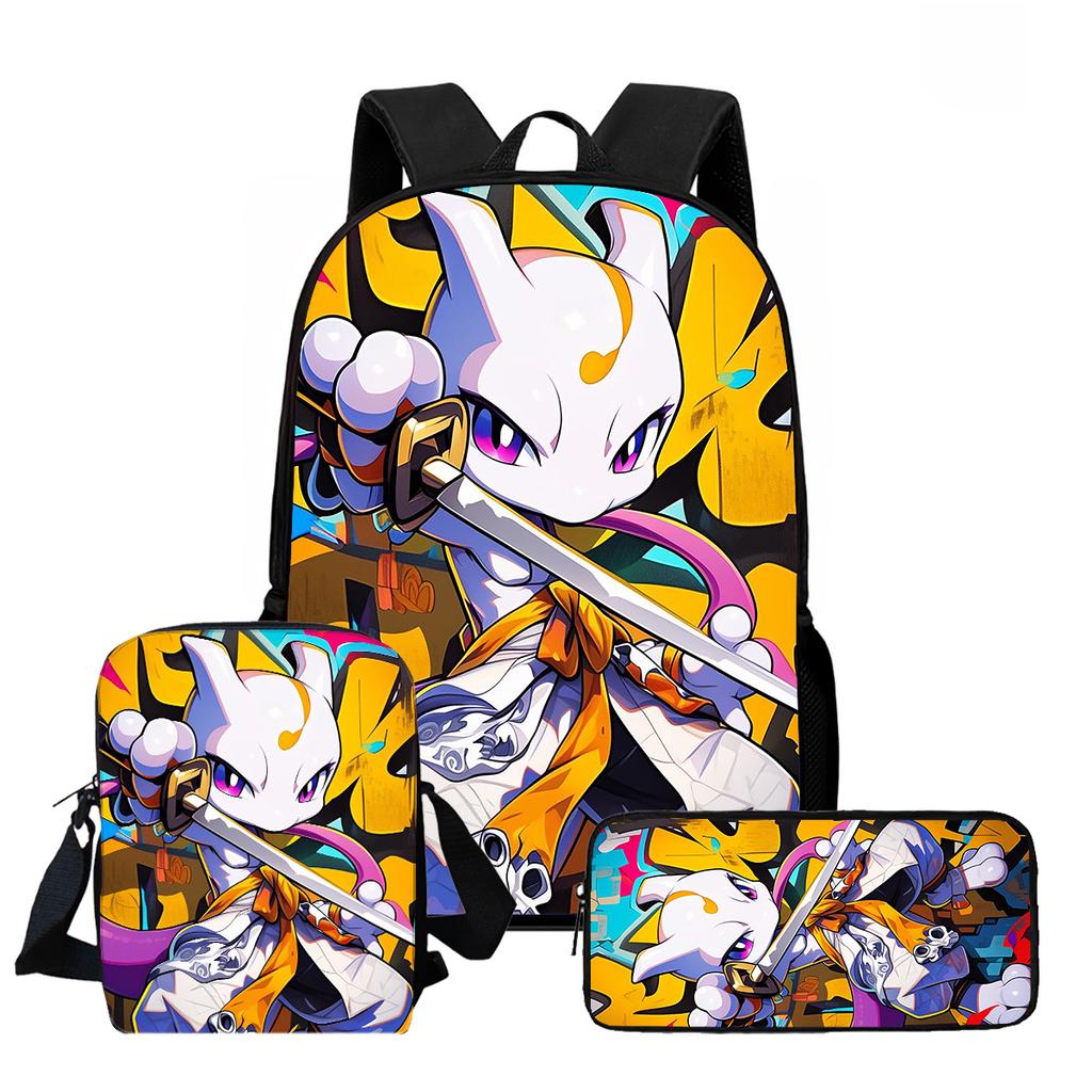 2025 Cartoon Samurai M-Mewtwo Print Child School Backpack With Shoulder Bag Pencil Bags School Bags for Boys Girls Best Gift