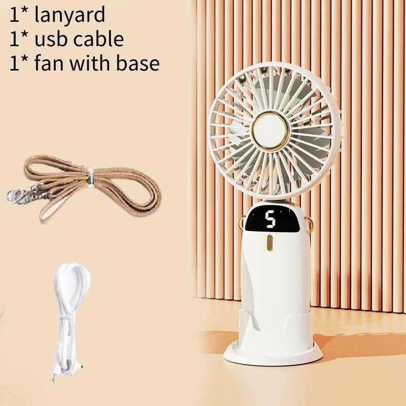 

Элегантный ручной вентилятор с подставкой и кабелем для зарядки для офисного стола и шеи белый