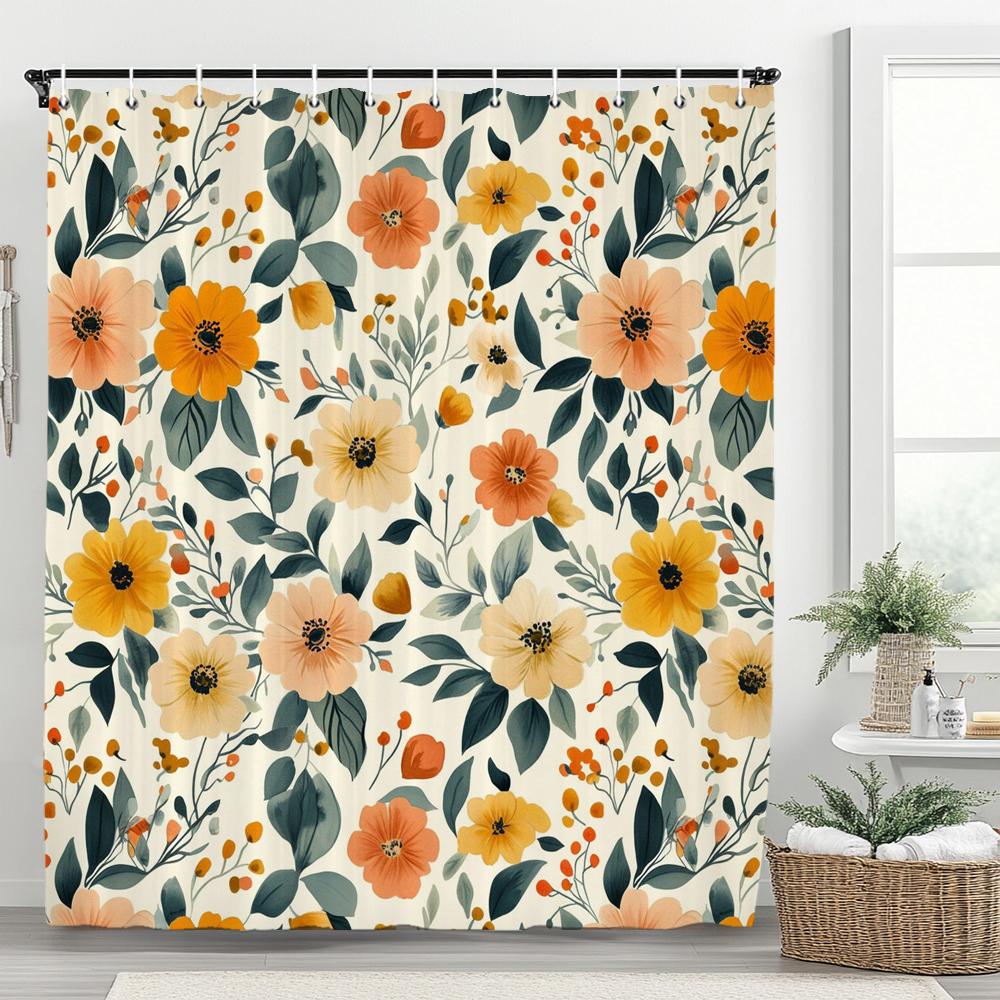 1 szt. Wodoodporna zasłona prysznicowa w stylu vintage z nadrukiem kwiatowym z 12 plastikowymi haczykami, przegroda łazienkowa, dekoracja łazienki, zasłona okienna