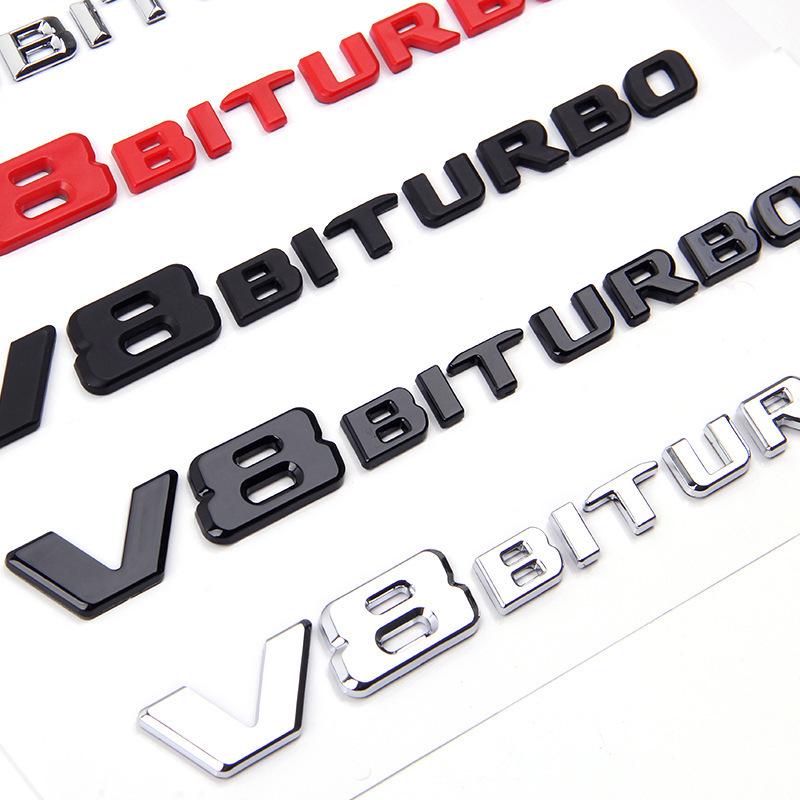 Mercedes-Benz V8 BITURBO Fender & Rear Emblem with Twin Turbocharger Lettering and Car Stickers