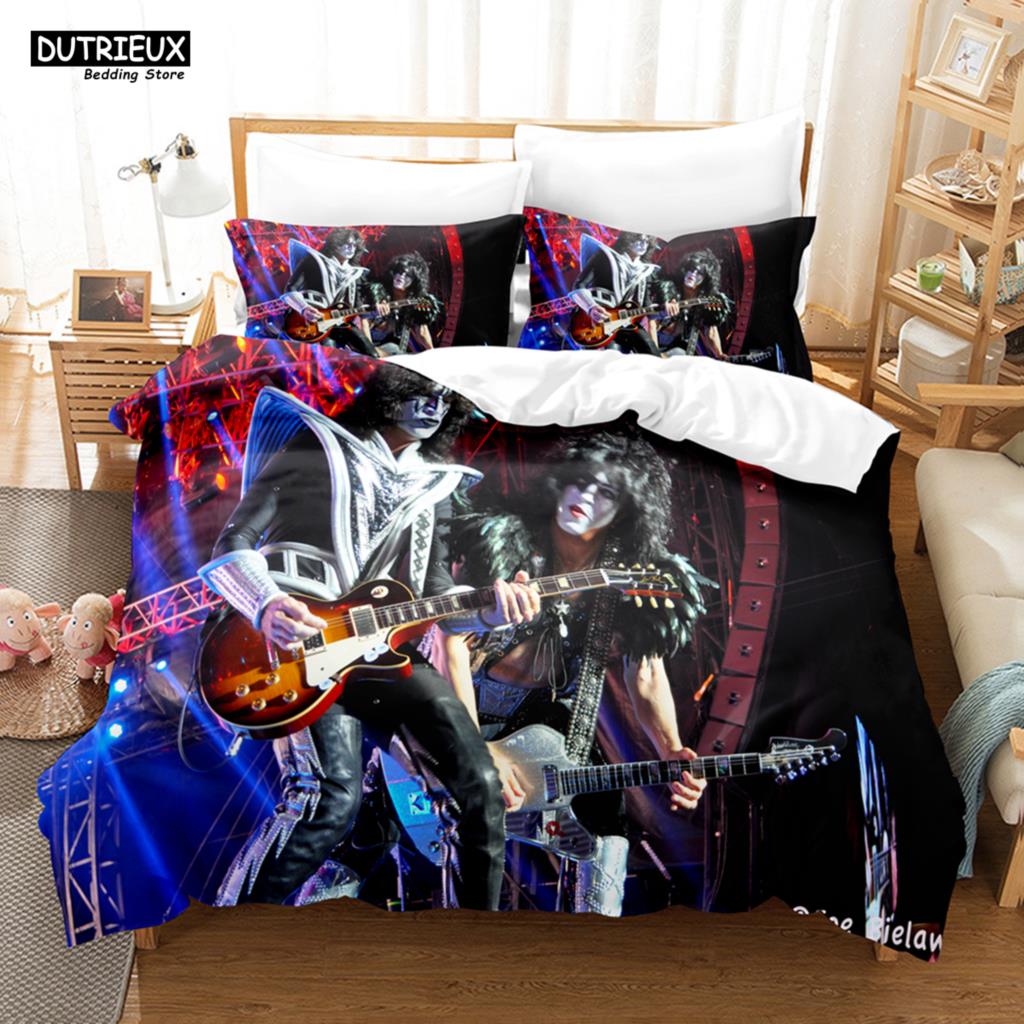 Kiss Grubu Yatak Örtüsü Tek Kişilik Rock Grubu Nevresim Takımı Çift Kişilik Queen King Tek Boy Erkek Çocuklar Yetişkinler İçin Yumuşak Nevresim Takımı Hediye