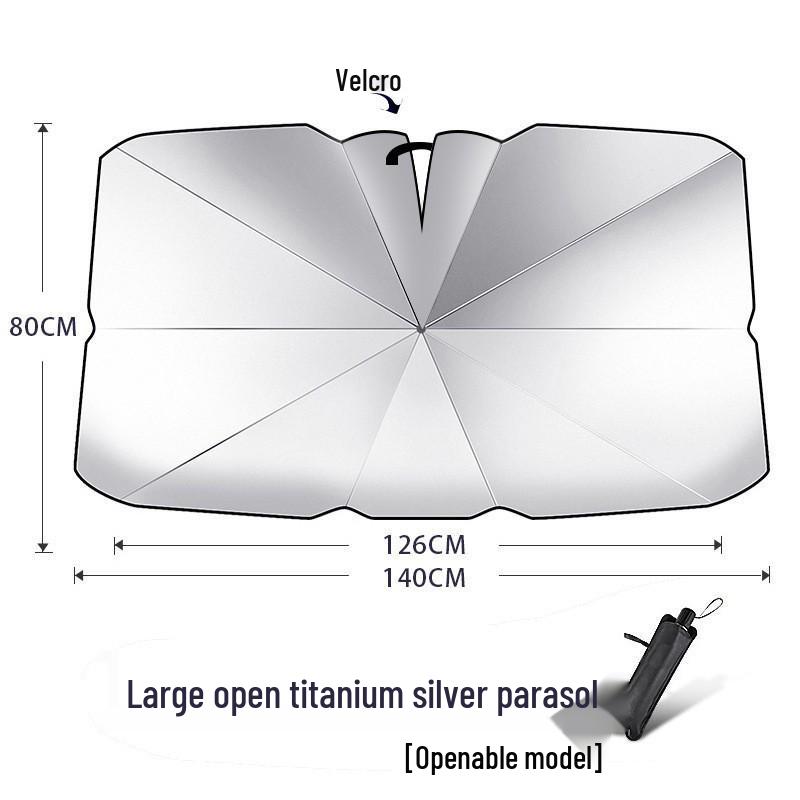 Titanium Silver Folding Car Sunshade - UV and Heat Protection for Windshield