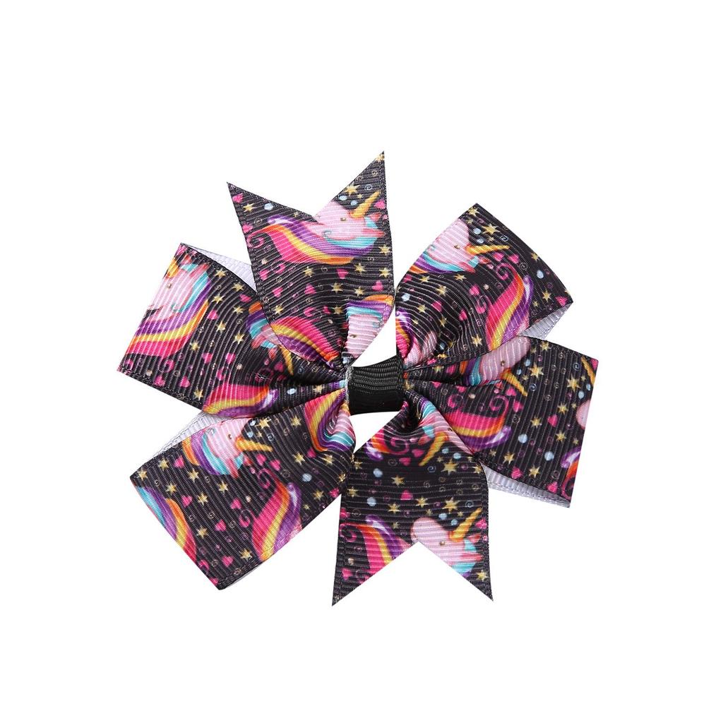 A313 Einhorn Grosgrainband Sechs-Schleifen Haarklammer für Kinder – Weihnachtsedition