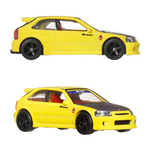 Hot Wheels Premium 2-Pack 99 Honda Civic Type R (EK9) / Honda Civic Type R Vehicle Toy Miniature Car for Ages 3 and Up, Multi-Purpose, JBL00