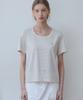 OURHOPE Logo Striped U-Neck T-Shirt - Beige