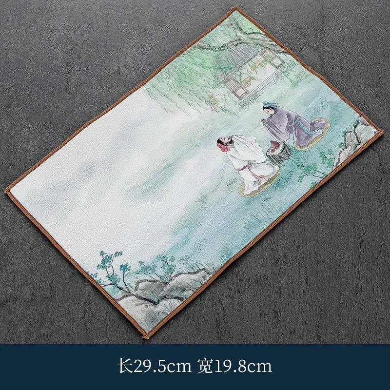 Thickening Grey Tablecloth and Rag Cotton and Linen Absorbent Tea Towel Simple Style Tea Mat Household Tea Ceremony Accessory
