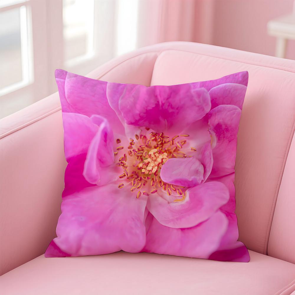Beautiful Flowers Bulgarian RoseS Cushion Cover Pillowcase Short Plush Invisible Zipper Room Sofa Cushion Cover