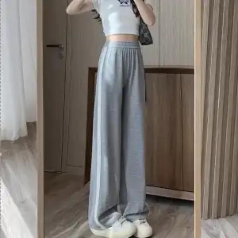 Sports sweatpants in autumn new thin straight-dalky legs casual loose elastic straps versatile trousers