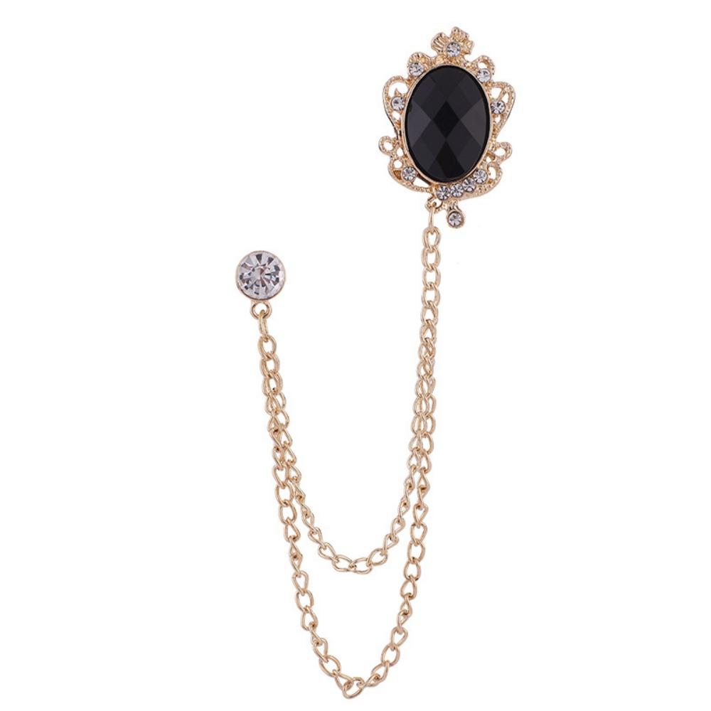 Fashion Tassel Chain Brooch Anti Discoloration Crystal Brooches Crown Gemstone Brooch Retro Shirt Collar Lapel Pins For Business