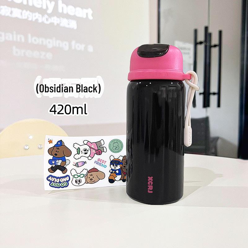 

Портативный термос из нержавеющей стали с мультяшной соломкой для студентов 420ml