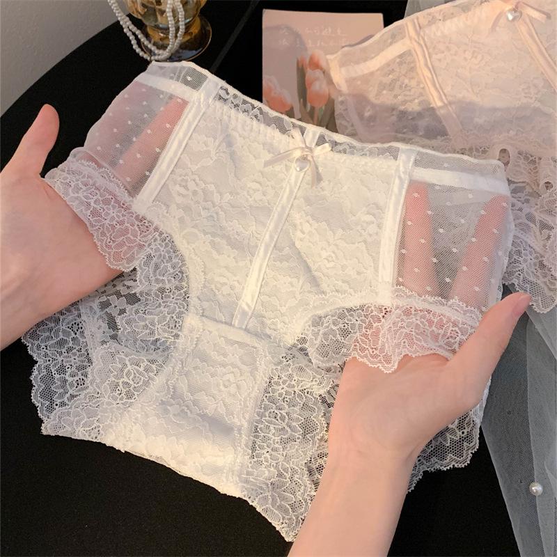 

Flower Shadow Mist Veil: Women s Japanese Style Hollow Lace Mid-Waist Panties - 2025 Summer Collection M [40-50 kg] белый