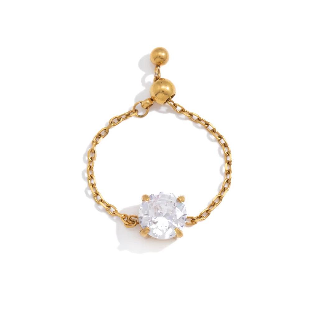 

Elegant Adjustable Chain Ring Minimalist Women Link Chain Ring Zirconia Chain Rings Wedding Style B