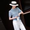 Lanseer 2026 Summer Striped Lapel Knit Top