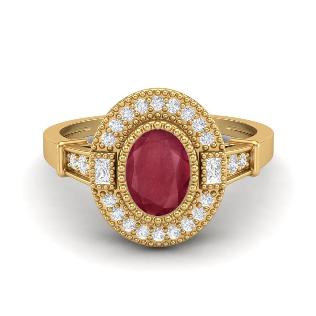 1.46 Ctw Oval Ruby 925 Sterling Silver Gold Vermeil Solitaire Women Wedding Ring