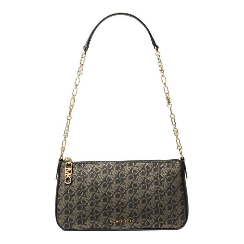 MICHAEL KORS Empire Empire Logo Printed All Over Zipper Closure Faux Leather Crossbody Shoulder Bag Medium Women s Black with Gold чёрный